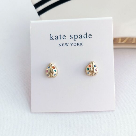 Kate Spade Nature Walk Ladybug Gold Multicolor Stud Earrings - Picture 1 of 4
